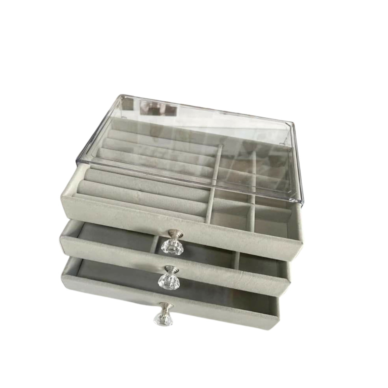 منظم إكسسوارات ٣ أدوار قطيفة بهيكل اكريليك Velvet Jewelry Organizer