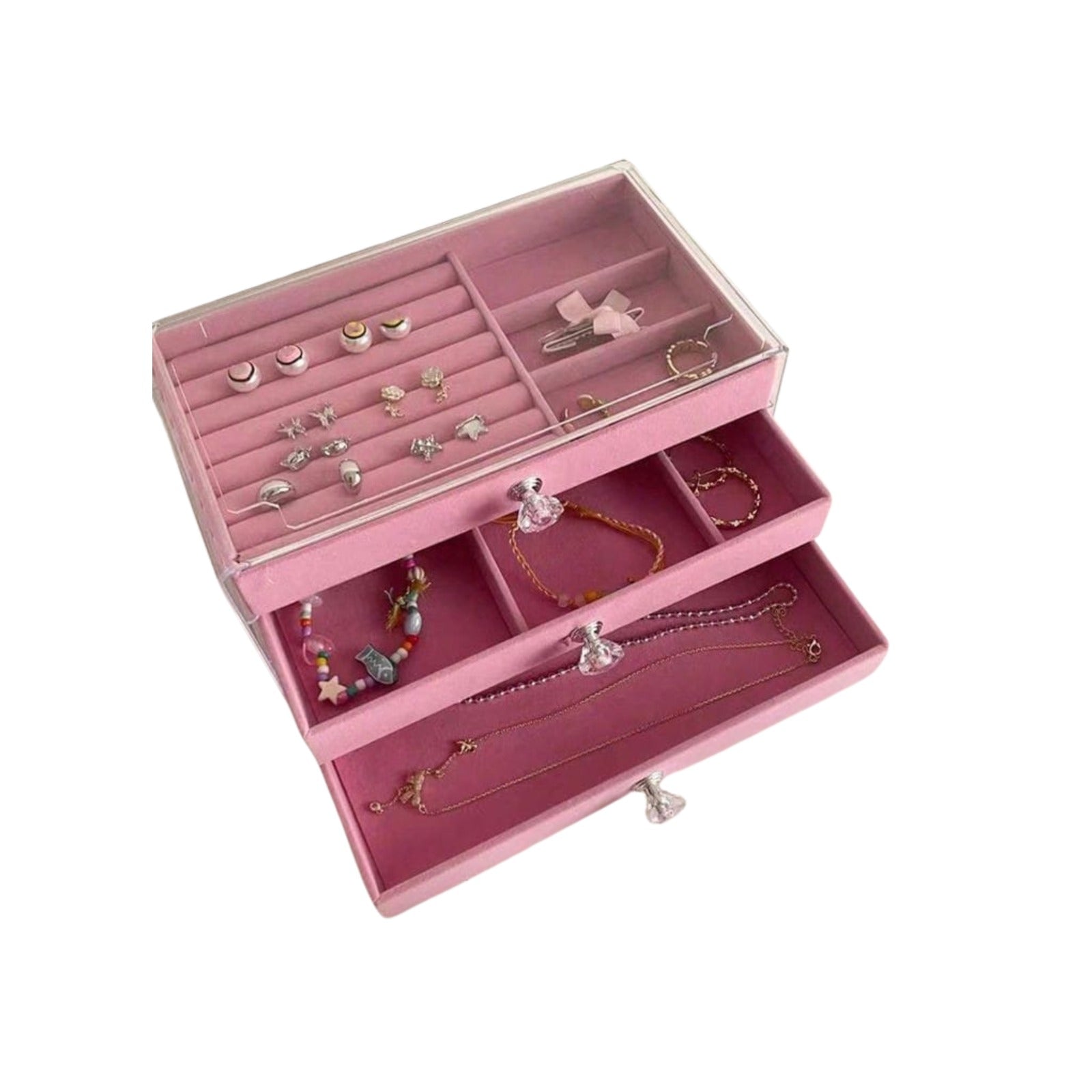منظم إكسسوارات ٣ أدوار قطيفة بهيكل اكريليك Velvet Jewelry Organizer